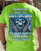 Always Be Nice To Electricians - Funny Skull T-Shirt, Hoodie & More - grunx260804-0106