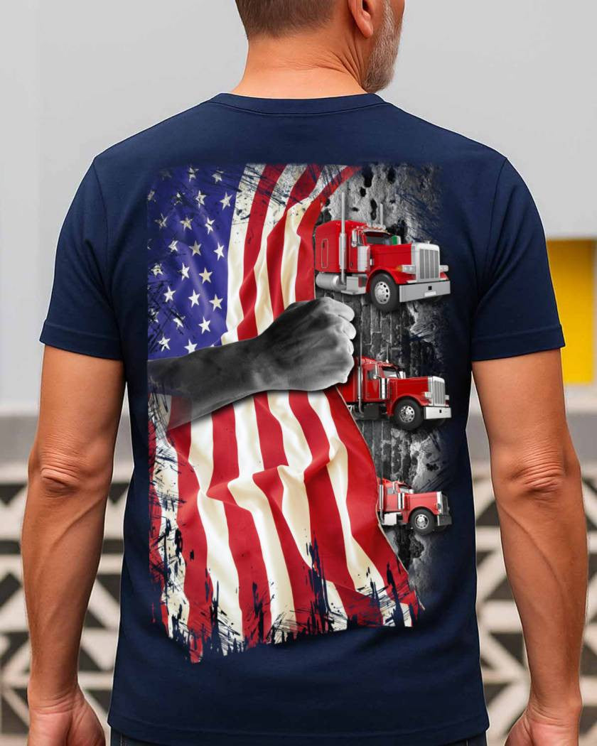 American Flag Fist Power - Patriotic Trucker Apparel T-Shirt, Hoodie & More - grunx260804-0145