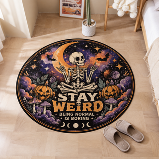 Stay Weird Skeleton Halloween Round Rug