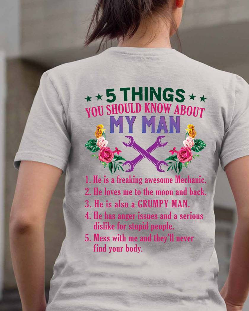 5 Things You Should Know - Mechanic Husband Humor T-Shirt, Hoodie & More - grunx260804-0045