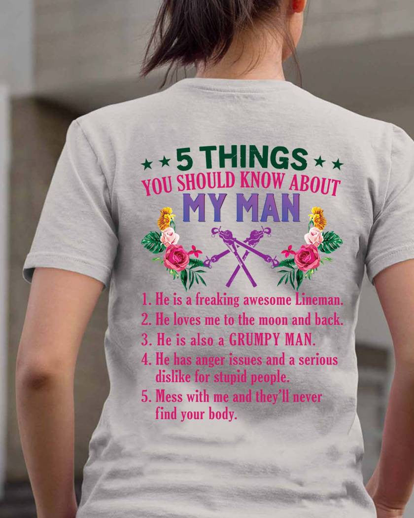 5 Things You Should Know - Lineman Husband Humor T-Shirt, Hoodie & More - grunx260804-0043