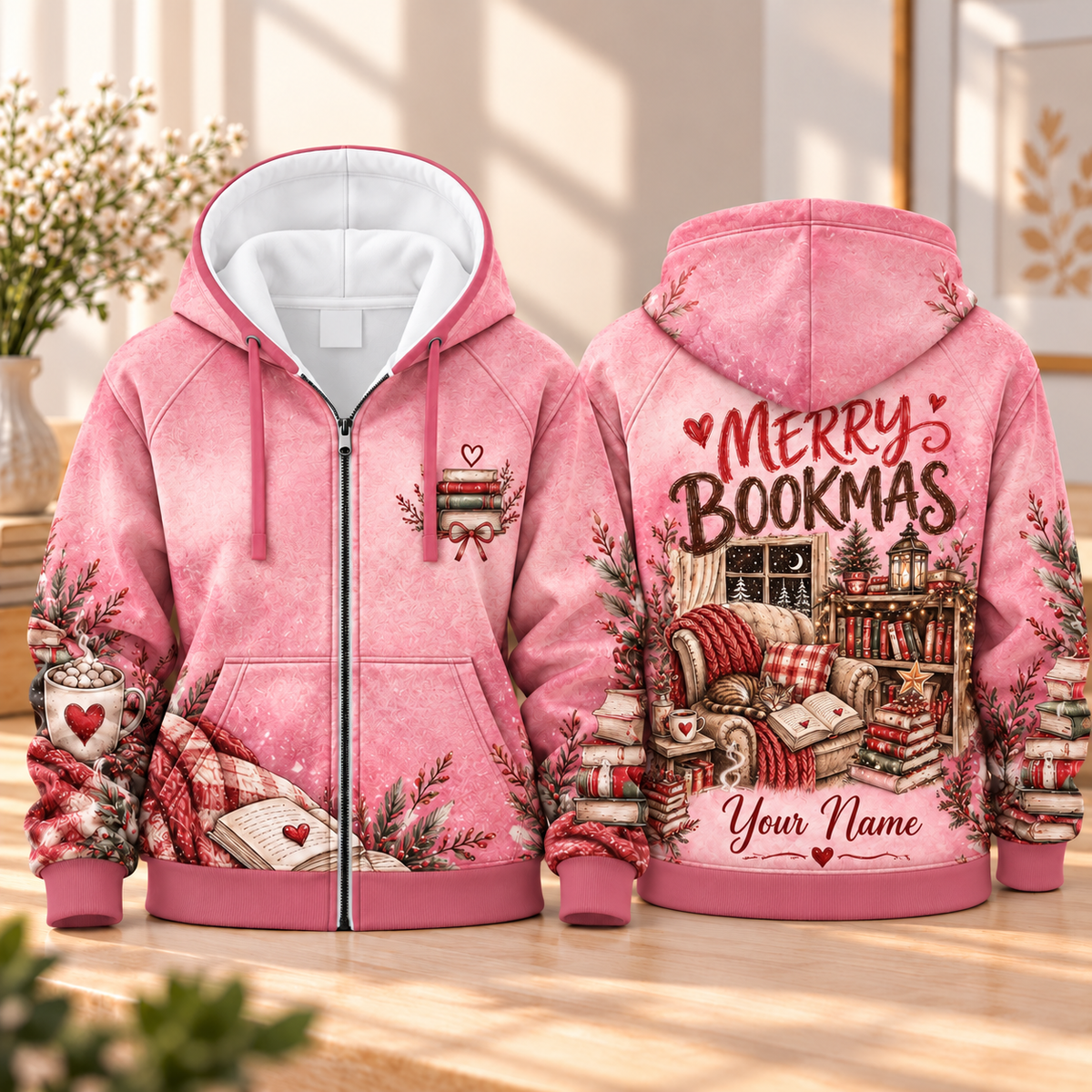 Personalized Pink Reading Nook Zip Hoodie