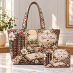 Personalized Vintage Floral Books Quilted Shoulder Bag & Storage Bag