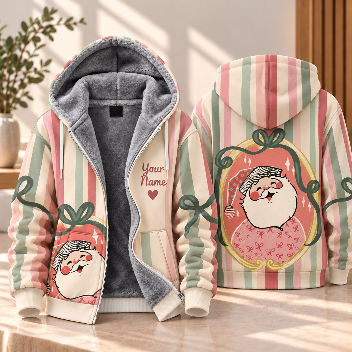 Pastel Stripe Santa Personalized Fleece Jacket