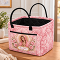 Personalized Pink Rose Portrait Quilted Storage Basket