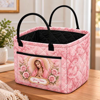 Personalized Pink Rose Portrait Quilted Storage Basket
