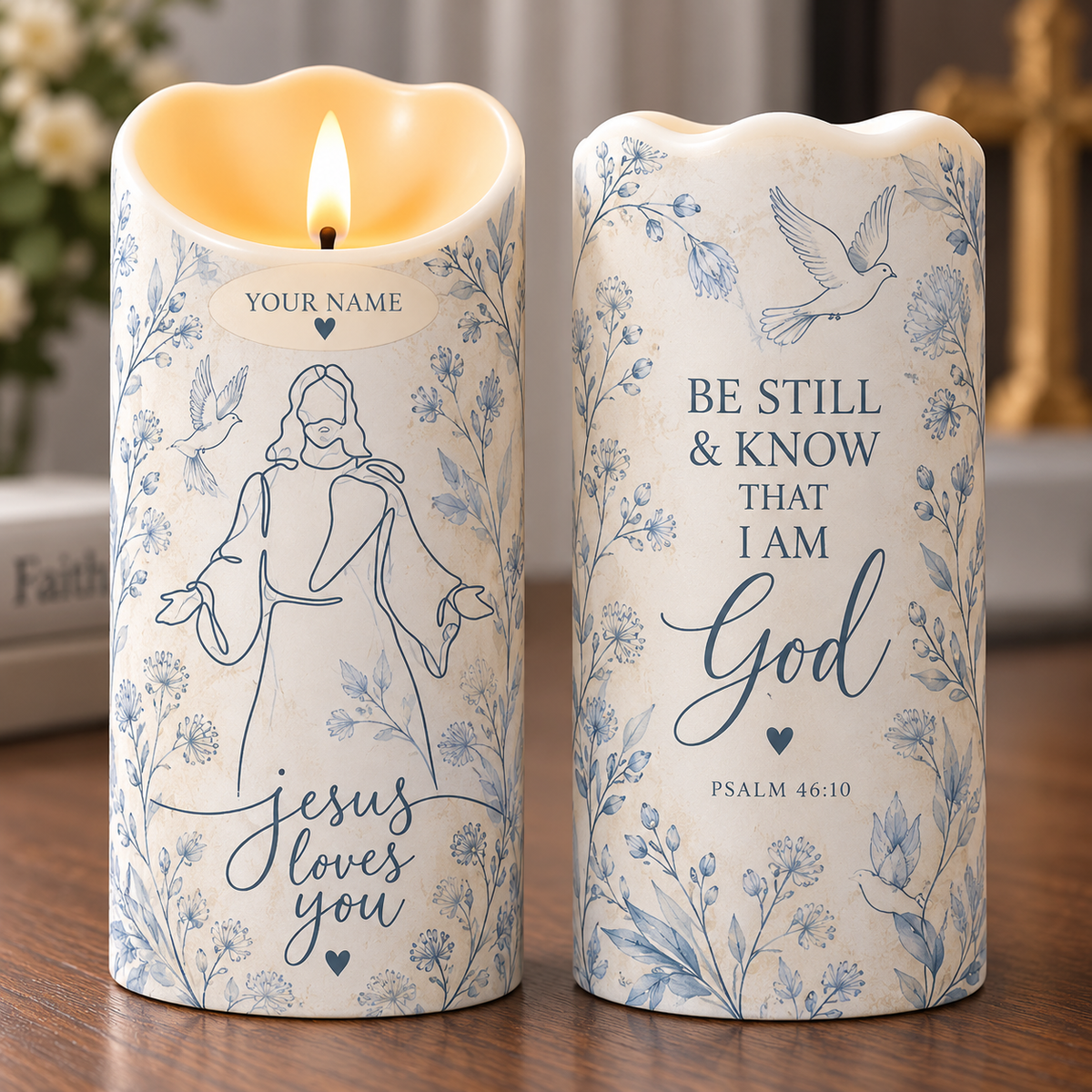 Personalized Jesus Loves You Flameless LED Candle
