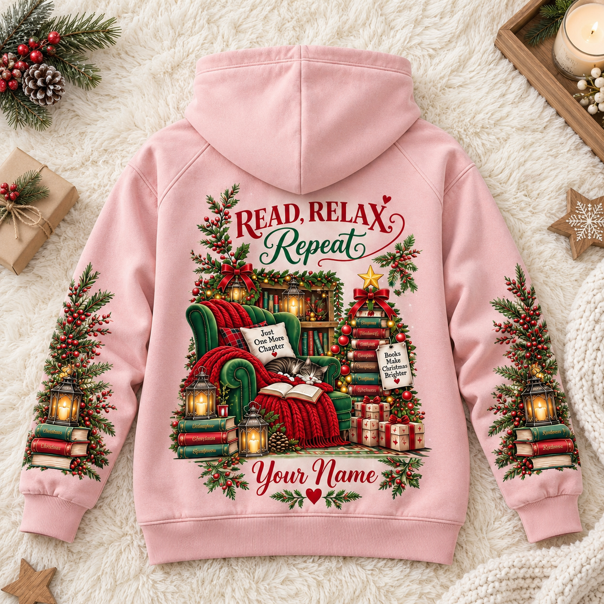 Personalized Read Relax Repeat Zip Hoodie