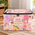 Personalized Pink Gingham Square Storage Basket With Lid