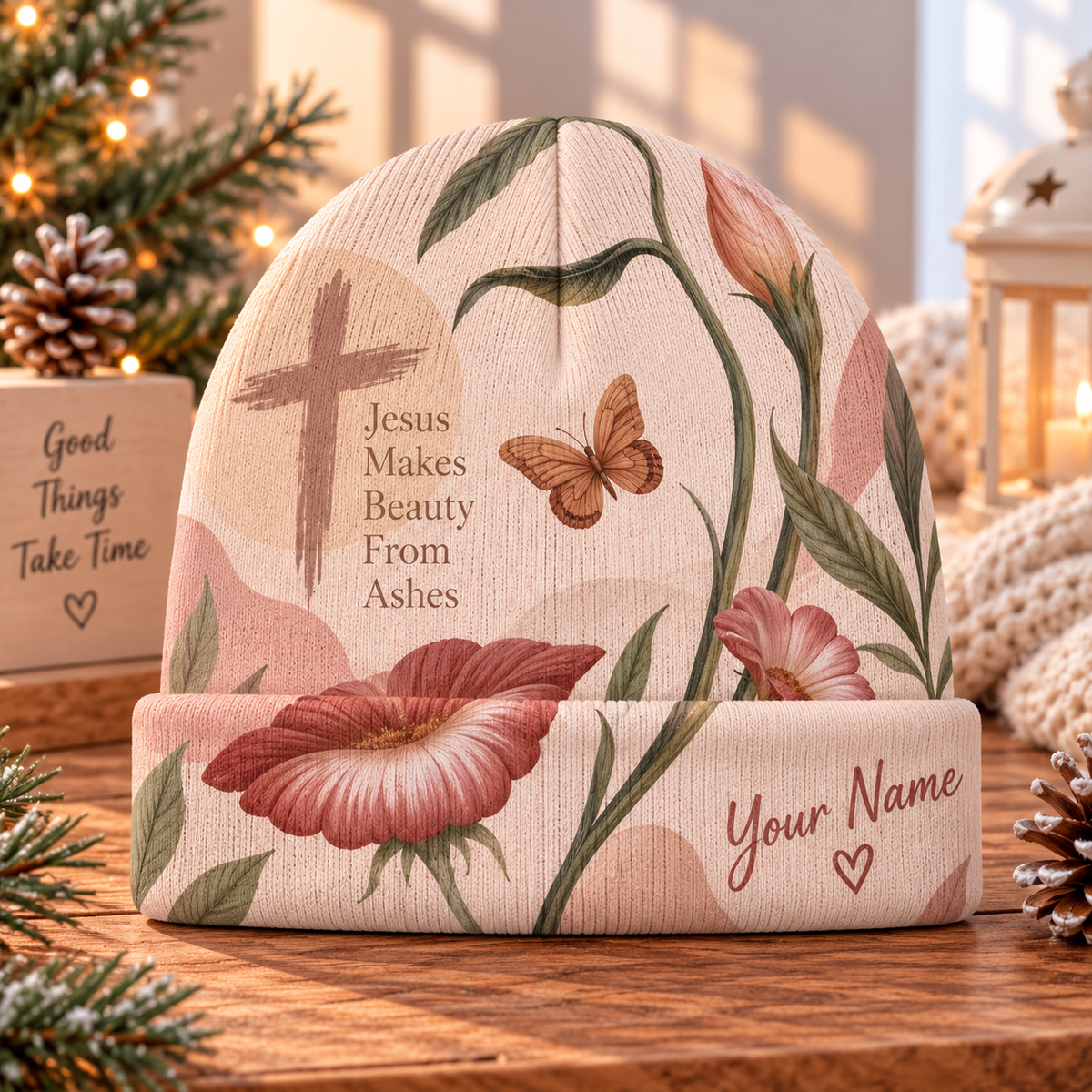 Personalized Butterfly Floral Beanie Hat