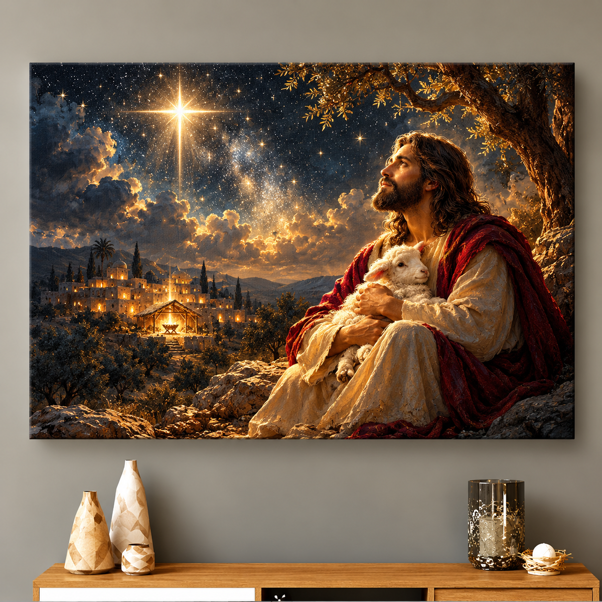 Starlit Village Lamb Canvas