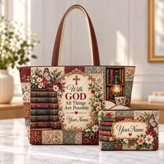 Personalized Vintage Books & Butterfly Quilted Shoulder Bag & Storage Bag