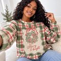 Plaid Wreath Bow Waffle Sweatshirt