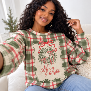 Plaid Wreath Bow Waffle Sweatshirt