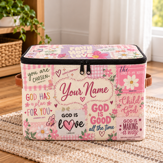 Personalized Pink Floral Square Storage Basket With Lid