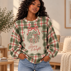 Plaid Wreath Bow Waffle Sweatshirt