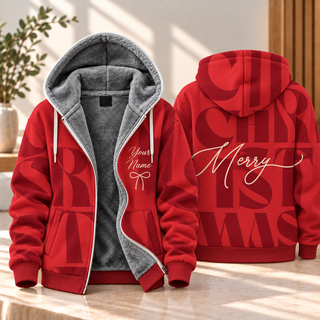 Merry Christmas Typography Personalized Fleece Jacket