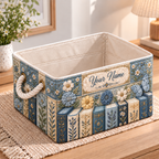 Personalized Blue Floral Books Storage Basket