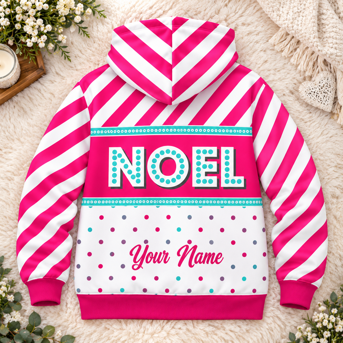 Personalized Pink Candy Stripe Zip Hoodie