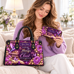 Personalized Purple Hummingbird PU Leather Handbag & Leather Long Wallet
