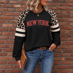 New York God Is In NY Leopard Sleeve Sweatshirt