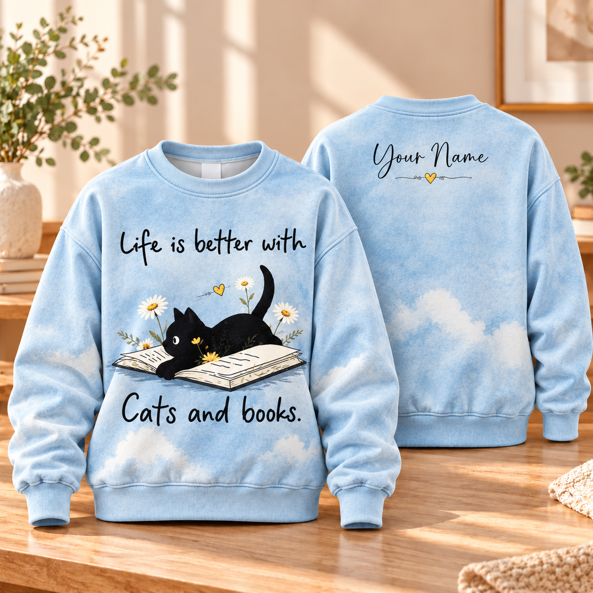 Personalized Cats and Books Sweatshirt