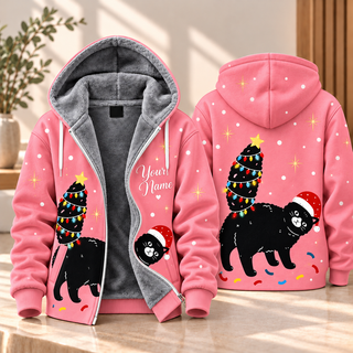 Black Cat Christmas Personalized Fleece Jacket