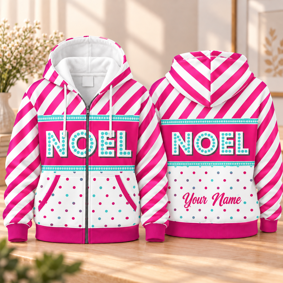 Personalized Pink Candy Stripe Zip Hoodie