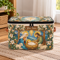 Personalized Stained Glass Floral Square Storage Basket With Lid