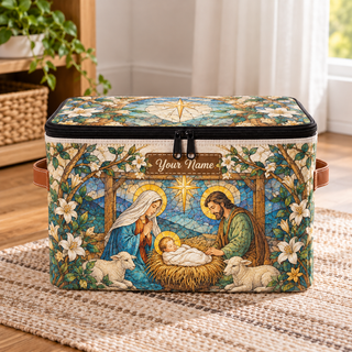 Personalized Stained Glass Floral Square Storage Basket With Lid