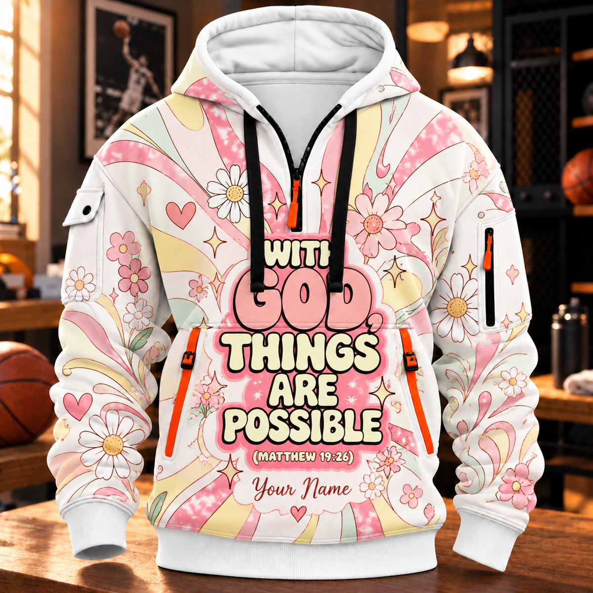 Personalized Pastel Daisy Half-Zip Hoodie
