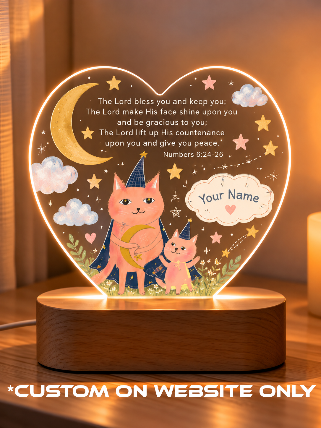 Numbers 6:24-26 Moon Cats Personalize LED Night Light