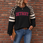 Detroit God Is In DET Leopard Sleeve Sweatshirt