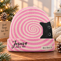 Personalized Black Cat Pink Swirl Beanie Hat
