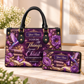 Personalized Purple Hummingbird PU Leather Handbag & Leather Long Wallet
