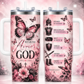 Pink Butterfly Floral Glam 40oz Top Tumbler