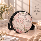 Personalized Strength and Dignity Leather Round Bag