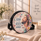 Personalized Jesus Blessed by God Leather Round Bag