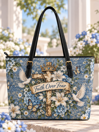 Faith Over Fear Crowned Cross Dove Saddle Bag