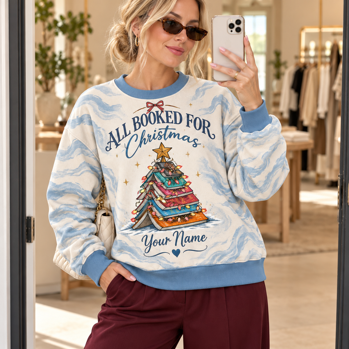 Personalized Holiday Book Tree Sweatshirt