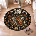 God Is Faithful Floral Skeleton Halloween Round Rug