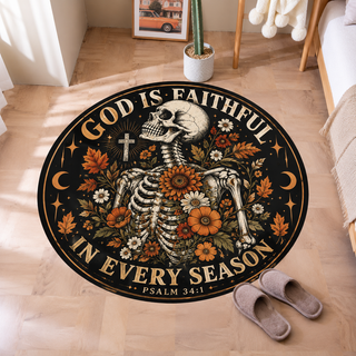 God Is Faithful Floral Skeleton Halloween Round Rug