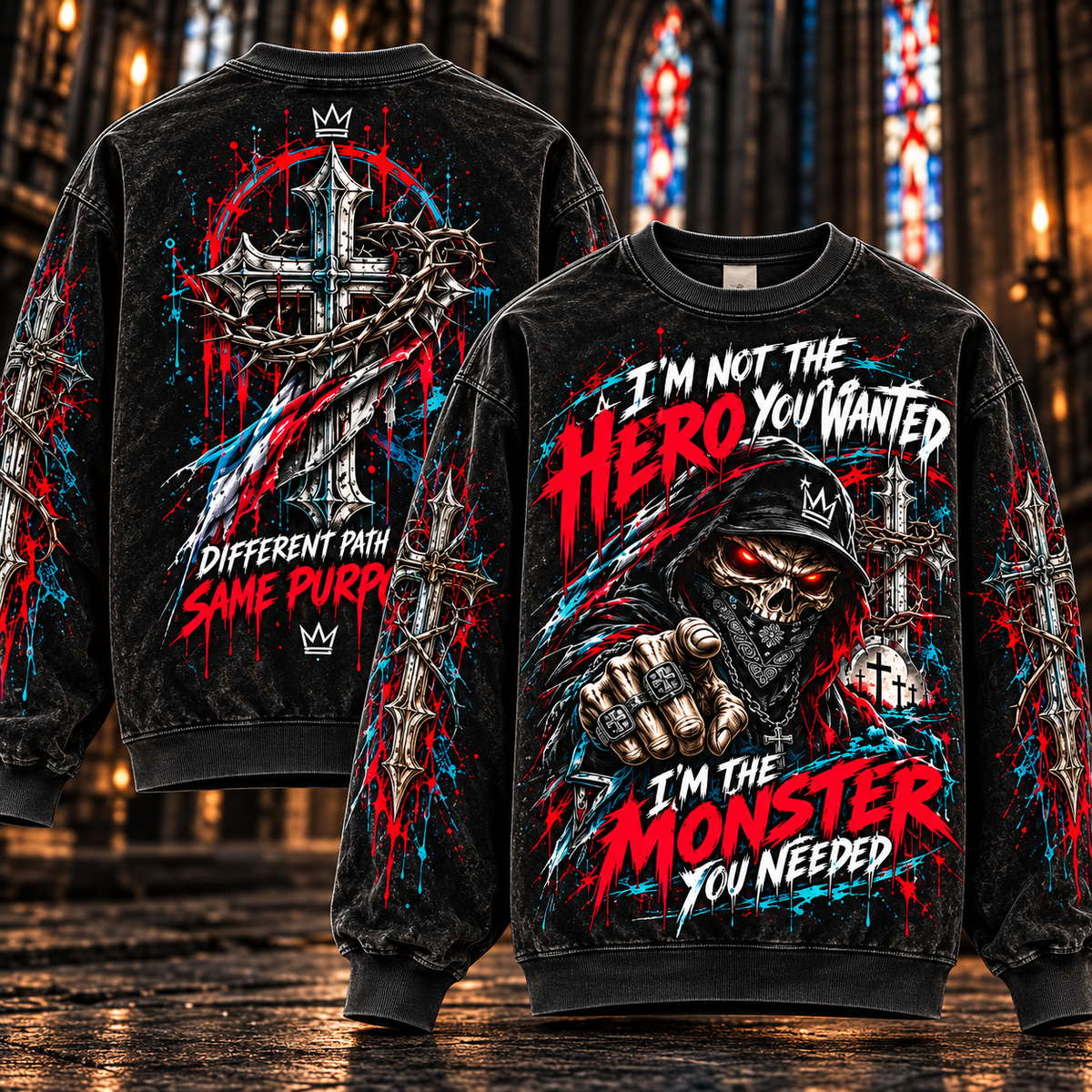 Not the Hero You Wanted – Monster Skull Sweatshirt