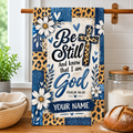 Personalized Be Still Leopard Cross Kitchen Towel