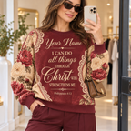 Personalized Burgundy Floral Lace Sweatshirt