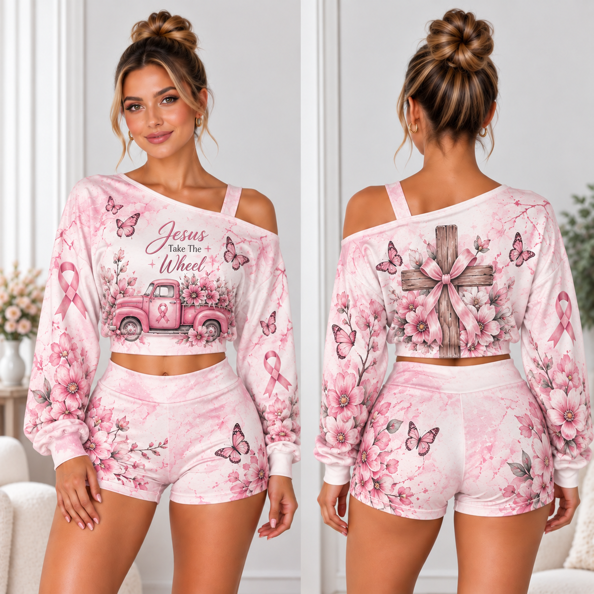 Jesus Take The Wheel One-Shoulder Top And Shorts Set