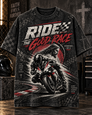 Ride the Good Race Christian Motorcycle T-Shirt