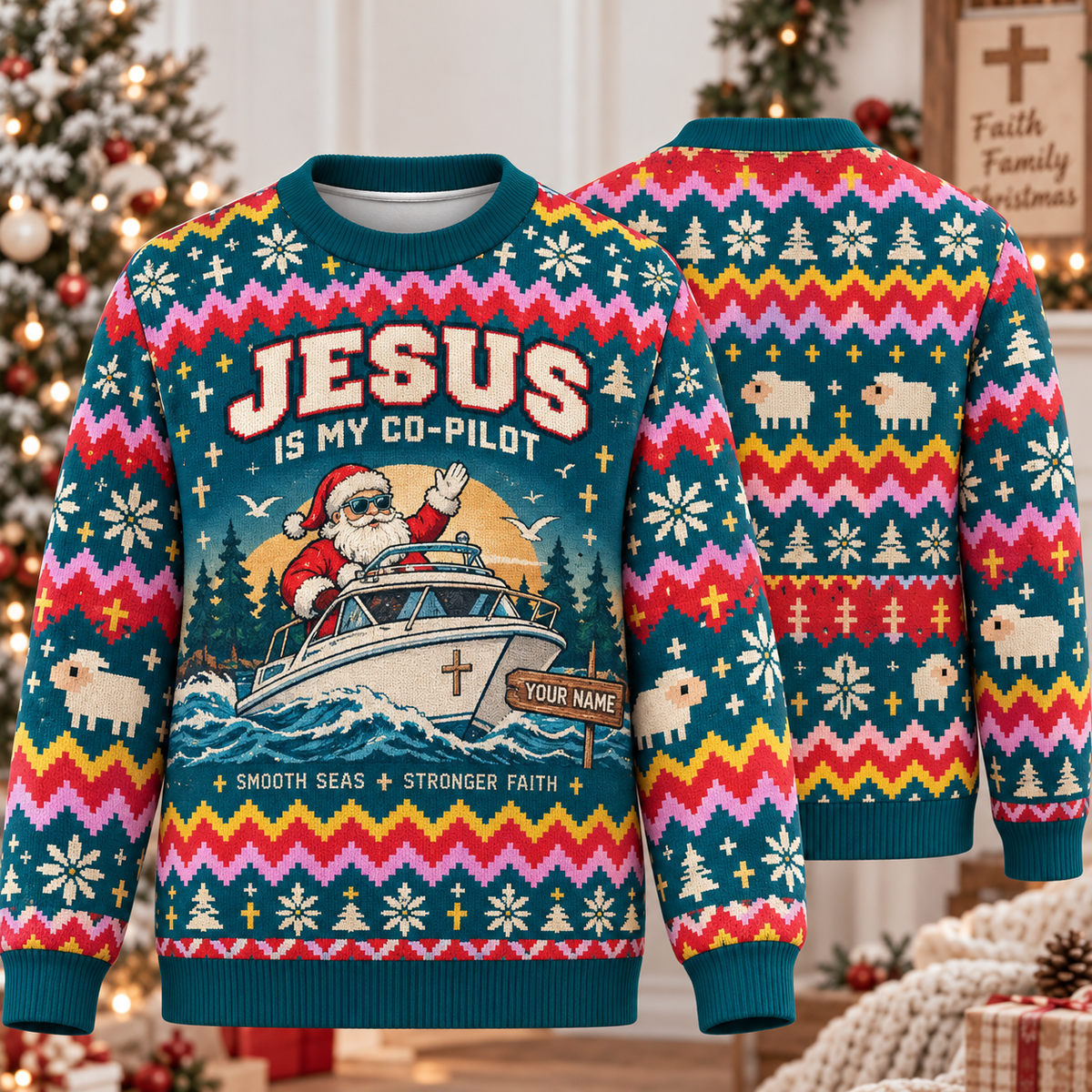 Personalized Jesus Is My Co-Pilot Ugly Sweater