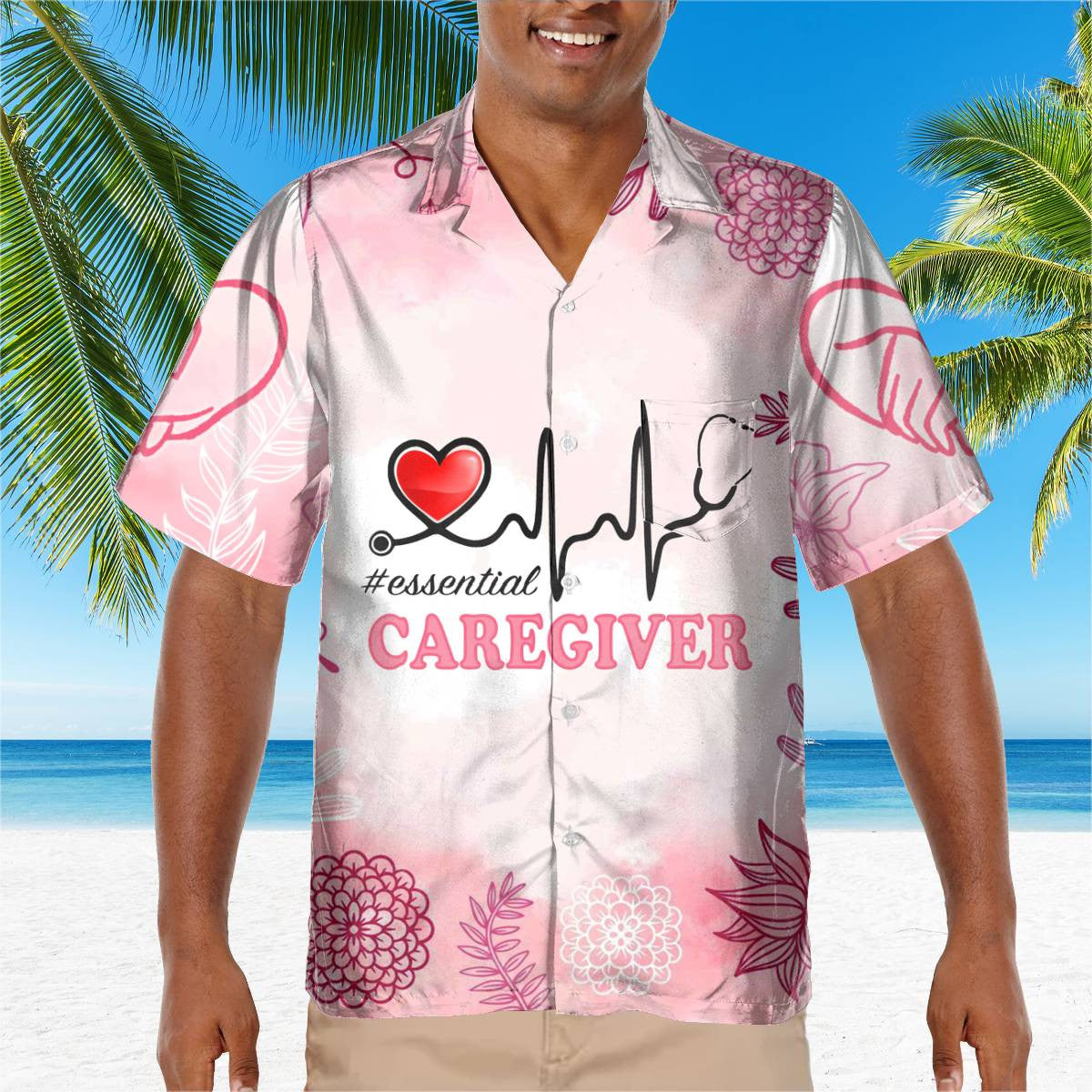 Awesome Caregiver- AOP Pocket Hawaiian Shirt-#F300824FIVTHIN14BCAREZ4