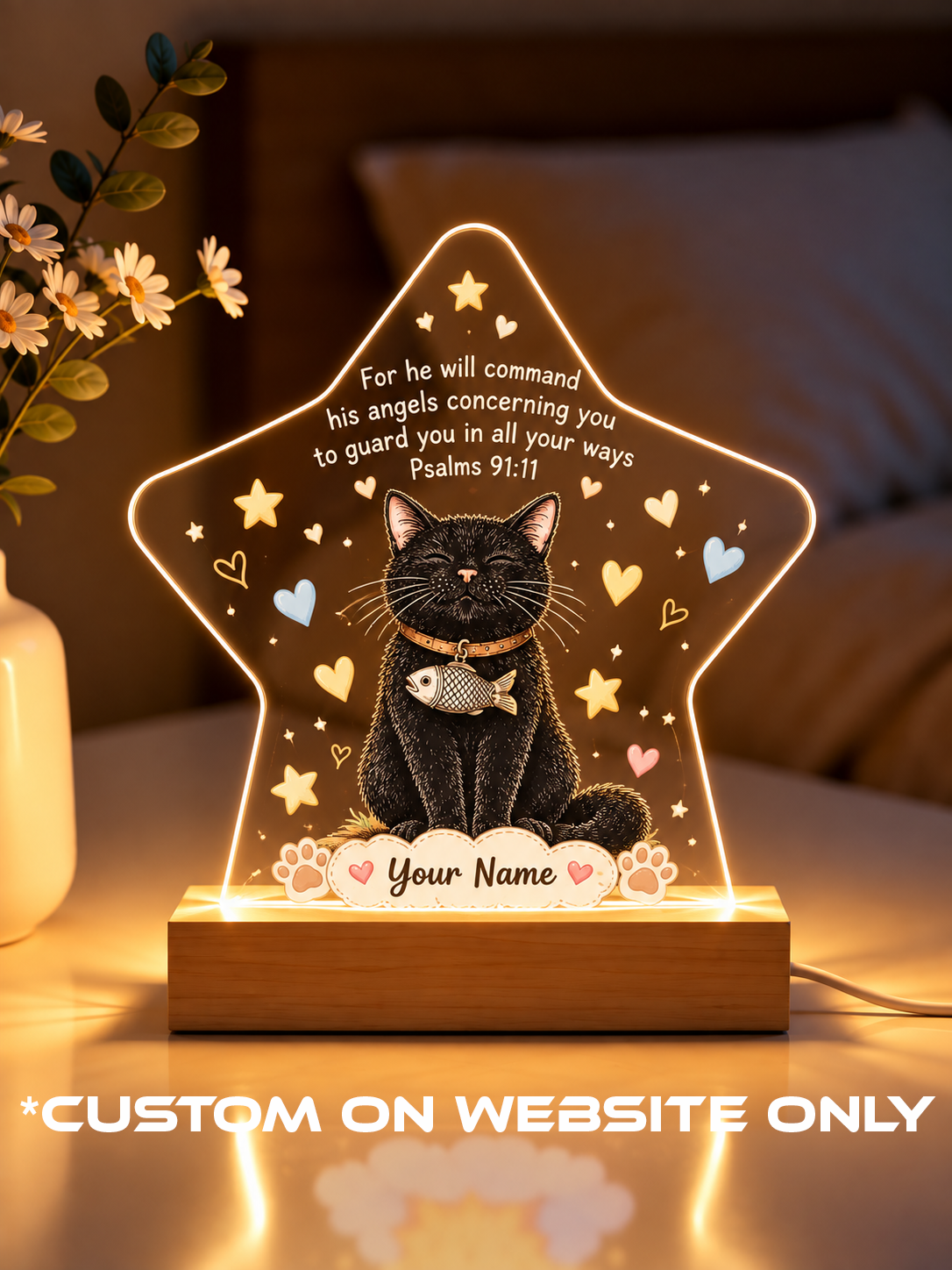 Psalms 91:11 Black Cat Personalize LED Night Light